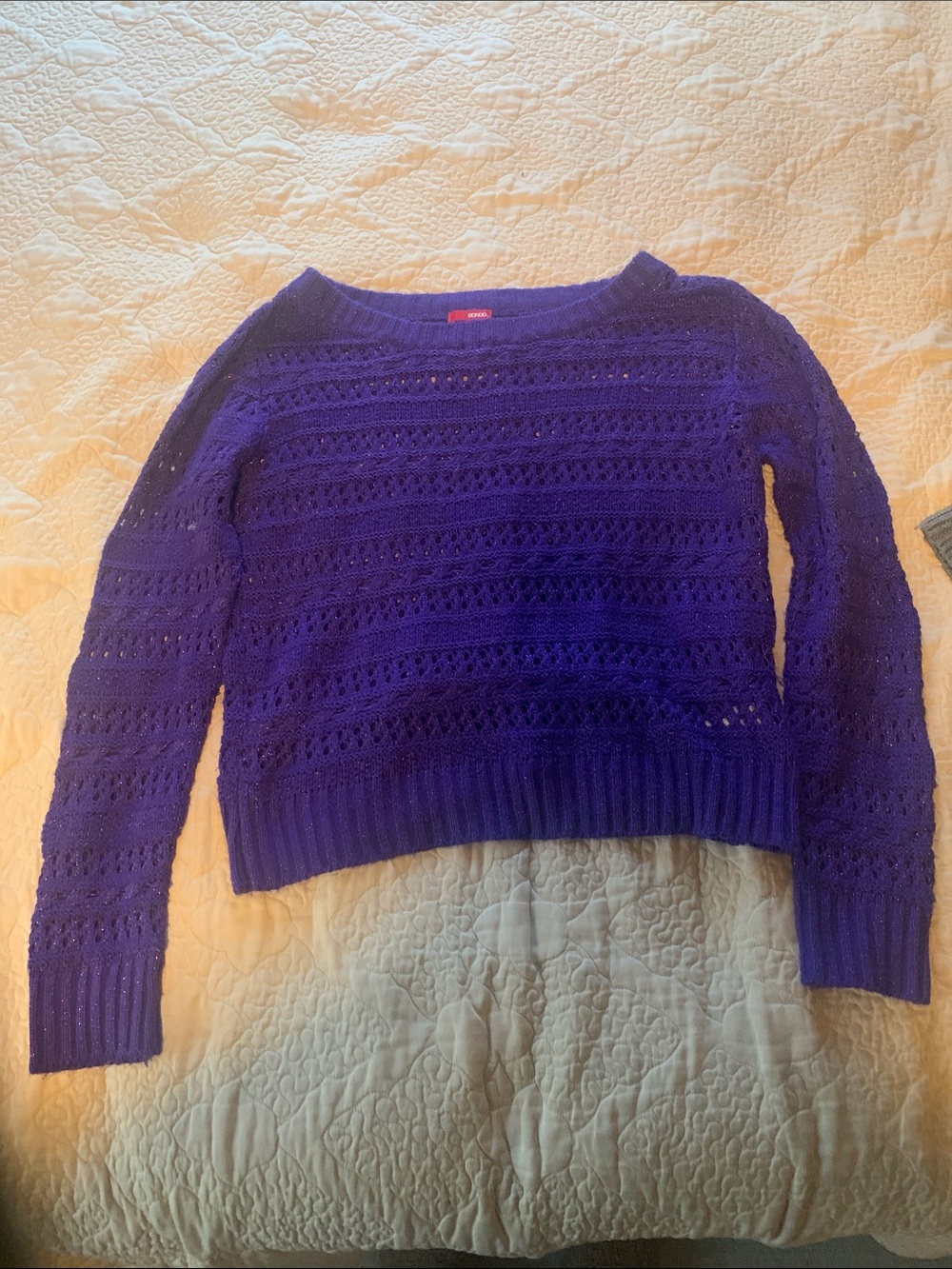 BONGO Purple Open-Knit sparkle Crewneck Sweater - Picture 1 of 4